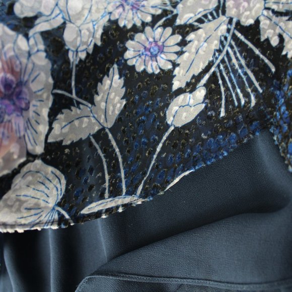 ELIE TAHARI Zeina floral and Snake Print Blouson Sleeve Blouse top blue Sz M - Picture 8 of 12